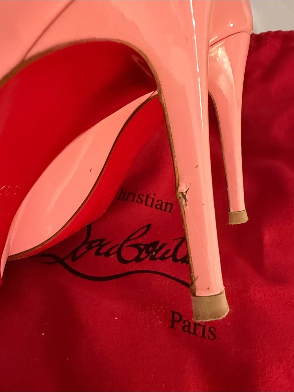 Christian Louboutin Coral Pink Patent Peep-Toe Pumps